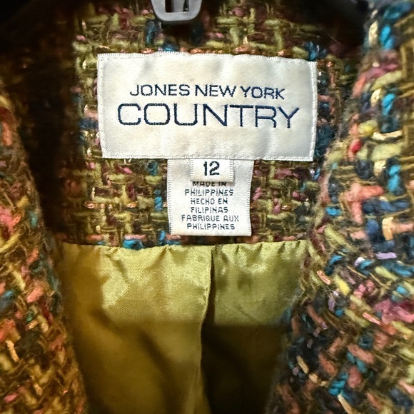 VTG JONES NEW YORK COUNTRY Frayed Edge Tweed Multicolor Blazer Jacket - Picture 7 of 8